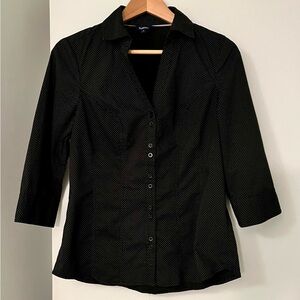 REITMANS black cotton blend button down blouse with gray polka dots size small